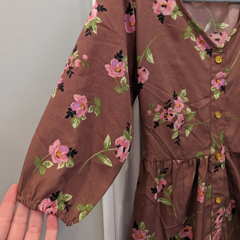 SPEED LIMIT M.P.H girls rose floral gold button v-neck dress size 10
